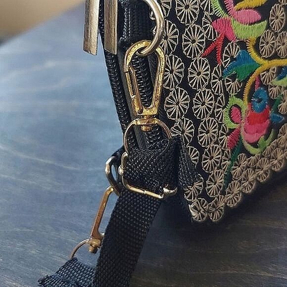 Mexican floral embroidered wallet style pocket bag - Picture 3 of 10
